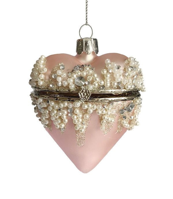 Glasherz mit Perlen, Geschenkverpackung zum öffnen I rosa